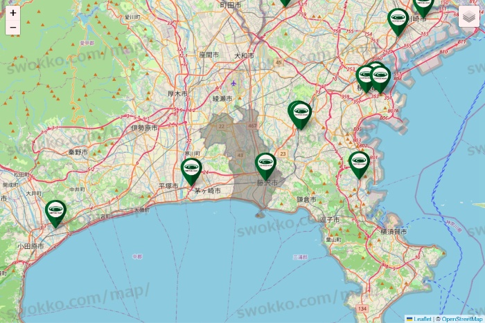 神奈川県の珈琲館の店舗地図