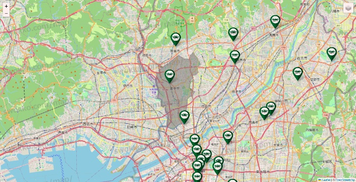 大阪府の珈琲館の店舗地図