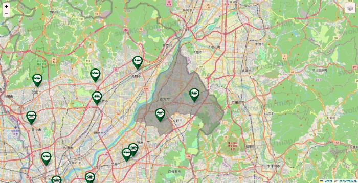 大阪府の珈琲館の店舗地図