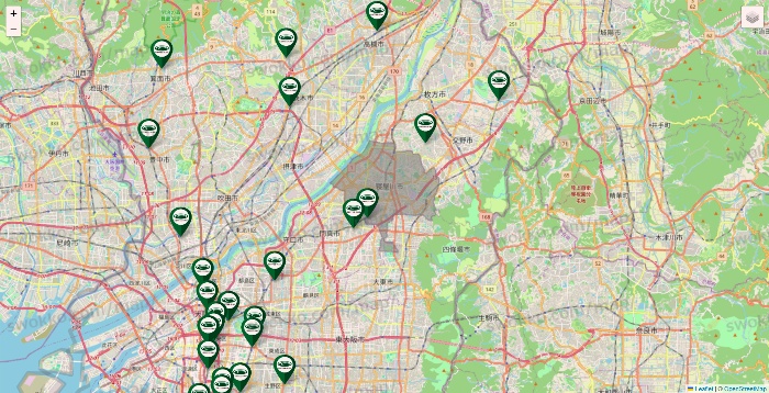 大阪府の珈琲館の店舗地図