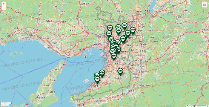 大阪府の珈琲館の店舗地図