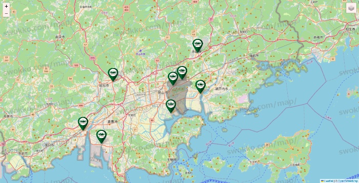 岡山県の珈琲館の店舗地図