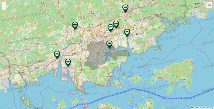 岡山県の珈琲館の店舗地図