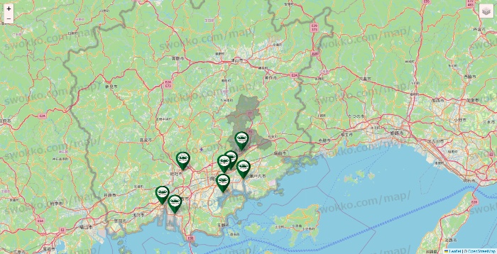 岡山県の珈琲館の店舗地図