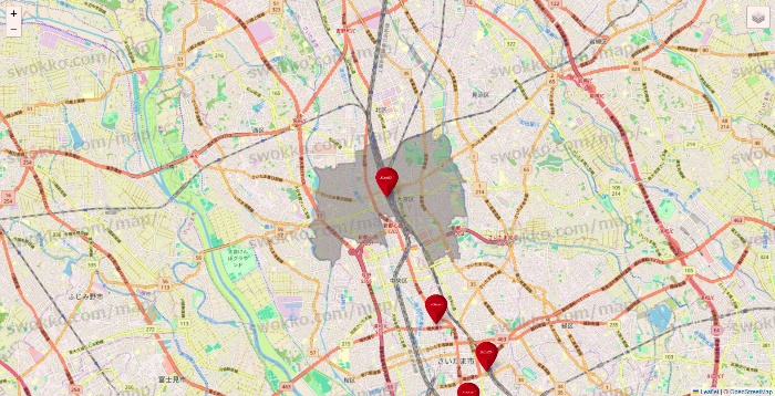 埼玉県のコナミスポーツクラブの店舗地図