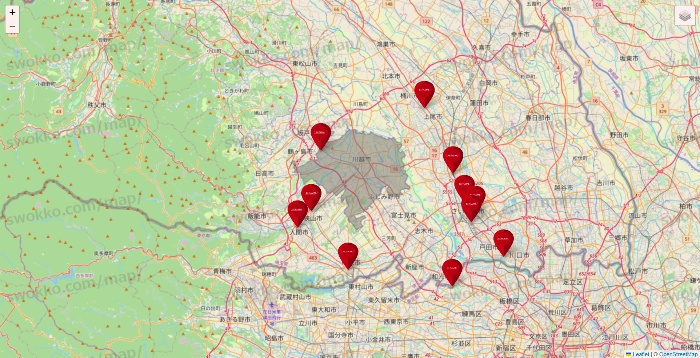埼玉県のコナミスポーツクラブの店舗地図