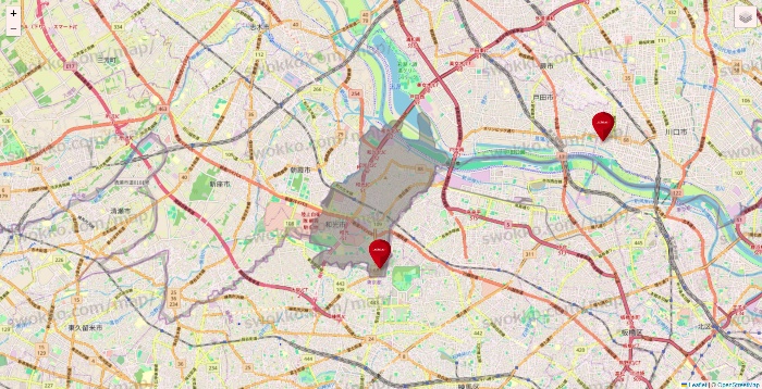 埼玉県のコナミスポーツクラブの店舗地図
