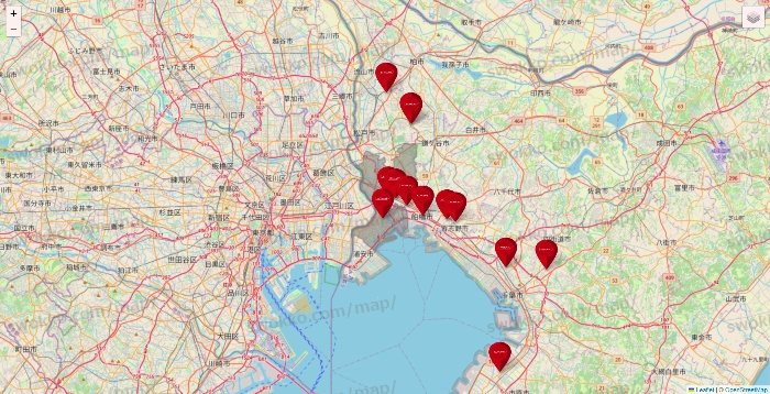 千葉県のコナミスポーツクラブの店舗地図