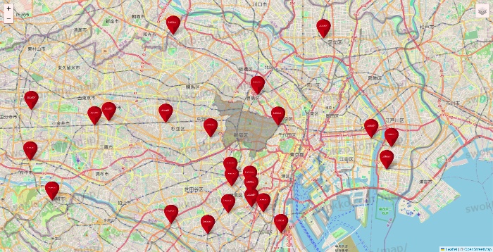 東京都のコナミスポーツクラブの店舗地図