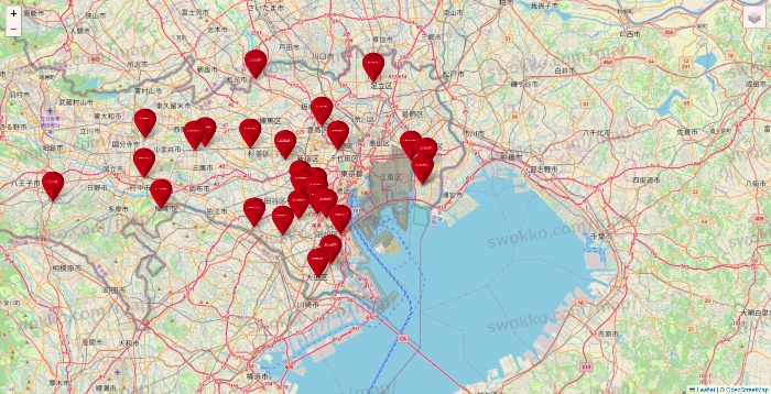 東京都のコナミスポーツクラブの店舗地図
