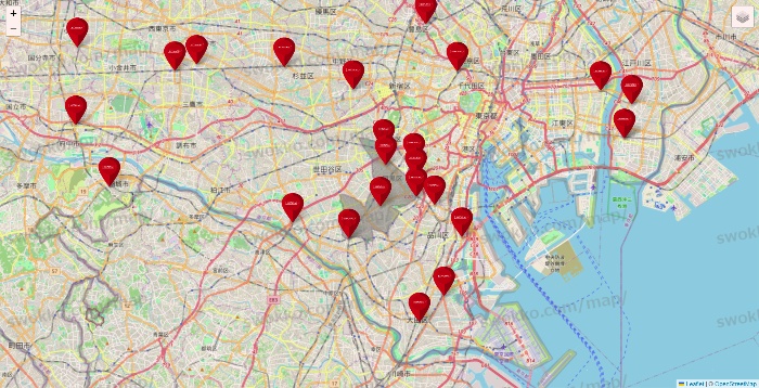 東京都のコナミスポーツクラブの店舗地図