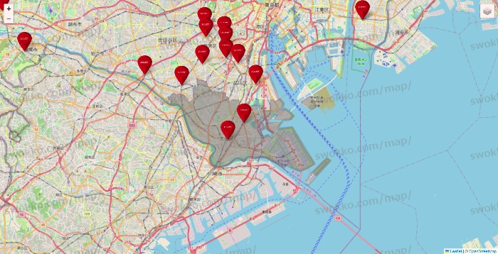 東京都のコナミスポーツクラブの店舗地図