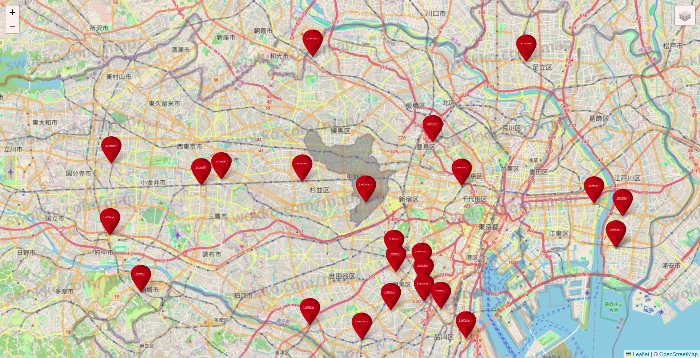 東京都のコナミスポーツクラブの店舗地図