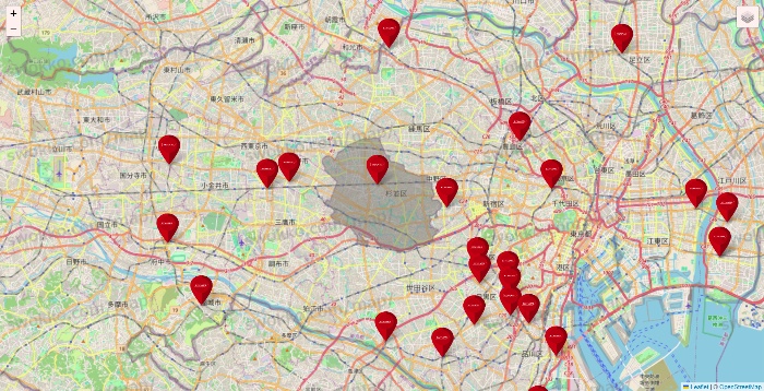 東京都のコナミスポーツクラブの店舗地図