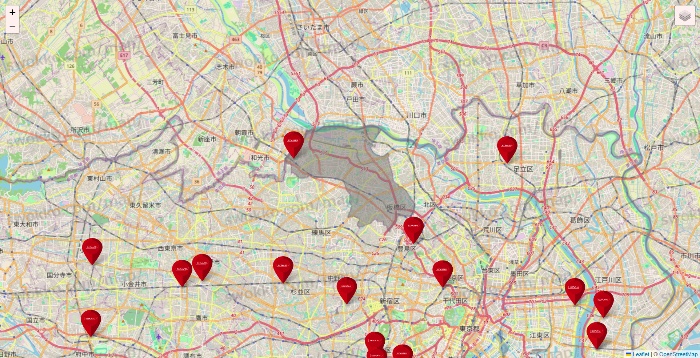 東京都のコナミスポーツクラブの店舗地図