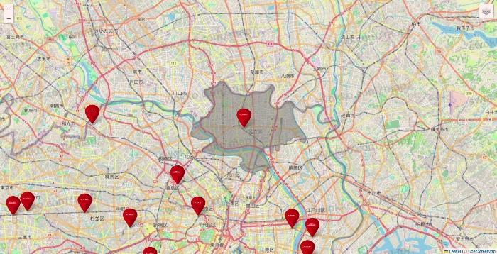 東京都のコナミスポーツクラブの店舗地図