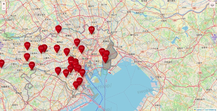 東京都のコナミスポーツクラブの店舗地図