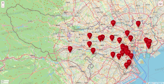 東京都のコナミスポーツクラブの店舗地図