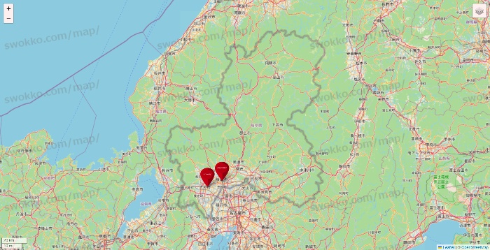 岐阜県のコナミスポーツクラブの店舗地図