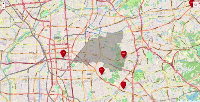 愛知県のコナミスポーツクラブの店舗地図