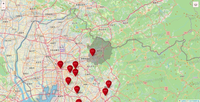 愛知県のコナミスポーツクラブの店舗地図