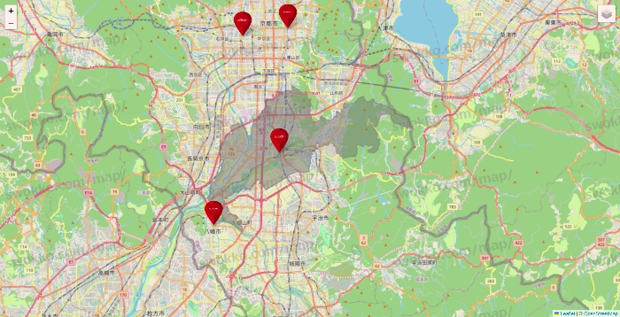 京都府のコナミスポーツクラブの店舗地図