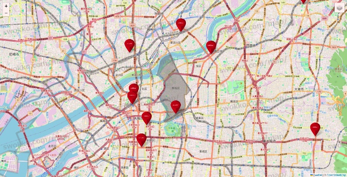 大阪府のコナミスポーツクラブの店舗地図