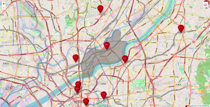 大阪府のコナミスポーツクラブの店舗地図