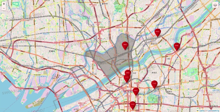 大阪府のコナミスポーツクラブの店舗地図