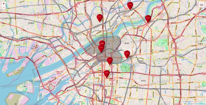大阪府のコナミスポーツクラブの店舗地図