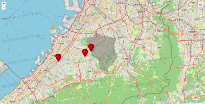 大阪府のコナミスポーツクラブの店舗地図