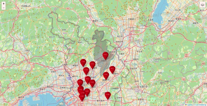 大阪府のコナミスポーツクラブの店舗地図