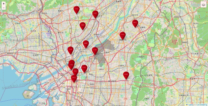 大阪府のコナミスポーツクラブの店舗地図