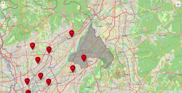 大阪府のコナミスポーツクラブの店舗地図