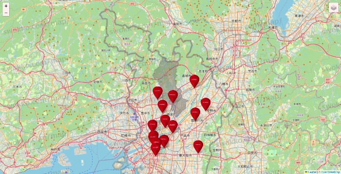 大阪府のコナミスポーツクラブの店舗地図