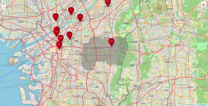 大阪府のコナミスポーツクラブの店舗地図