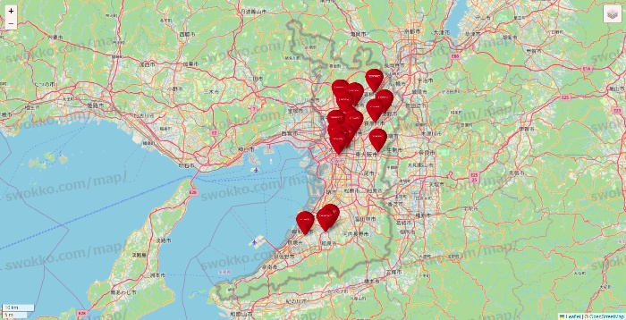 大阪府のコナミスポーツクラブの店舗地図
