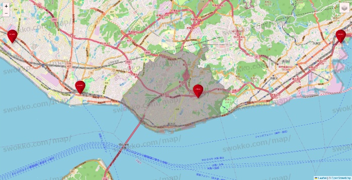 兵庫県のコナミスポーツクラブの店舗地図