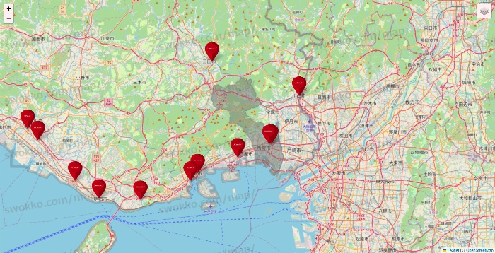 兵庫県のコナミスポーツクラブの店舗地図