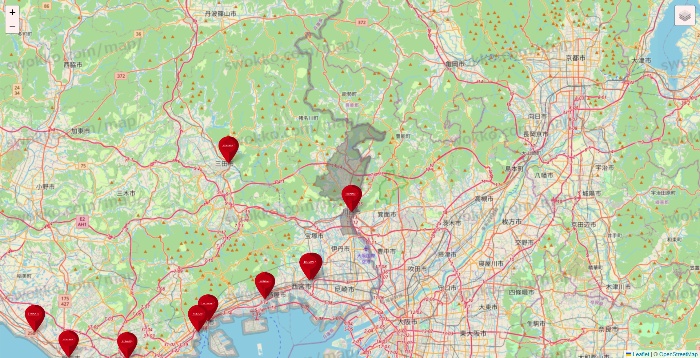 兵庫県のコナミスポーツクラブの店舗地図
