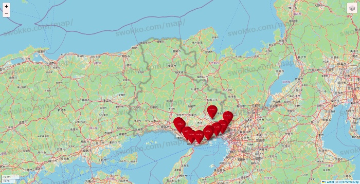 兵庫県のコナミスポーツクラブの店舗地図