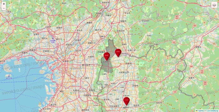 奈良県のコナミスポーツクラブの店舗地図