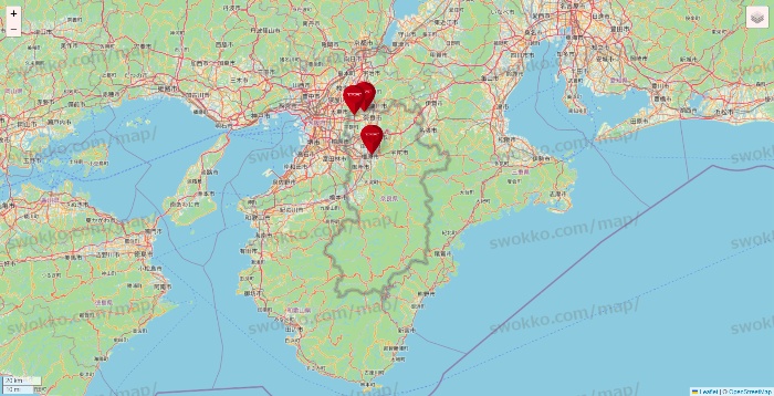 奈良県のコナミスポーツクラブの店舗地図