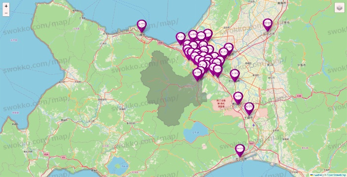 北海道のカーブスの店舗地図
