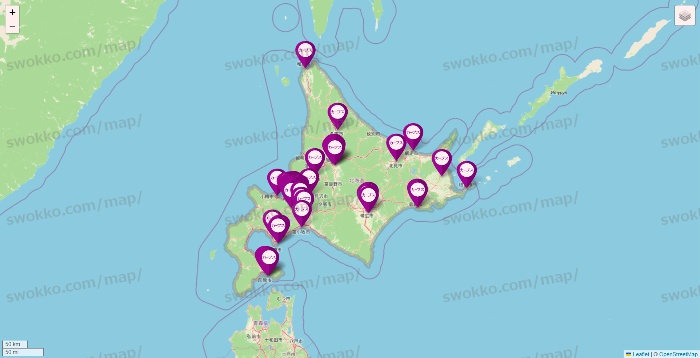 北海道のカーブスの店舗地図