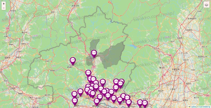 群馬県のカーブスの店舗地図
