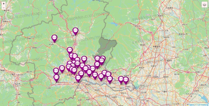 群馬県のカーブスの店舗地図