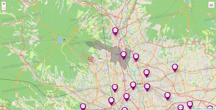 群馬県のカーブスの店舗地図