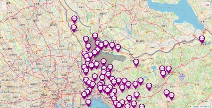千葉県のカーブスの店舗地図