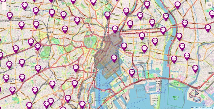 東京都のカーブスの店舗地図